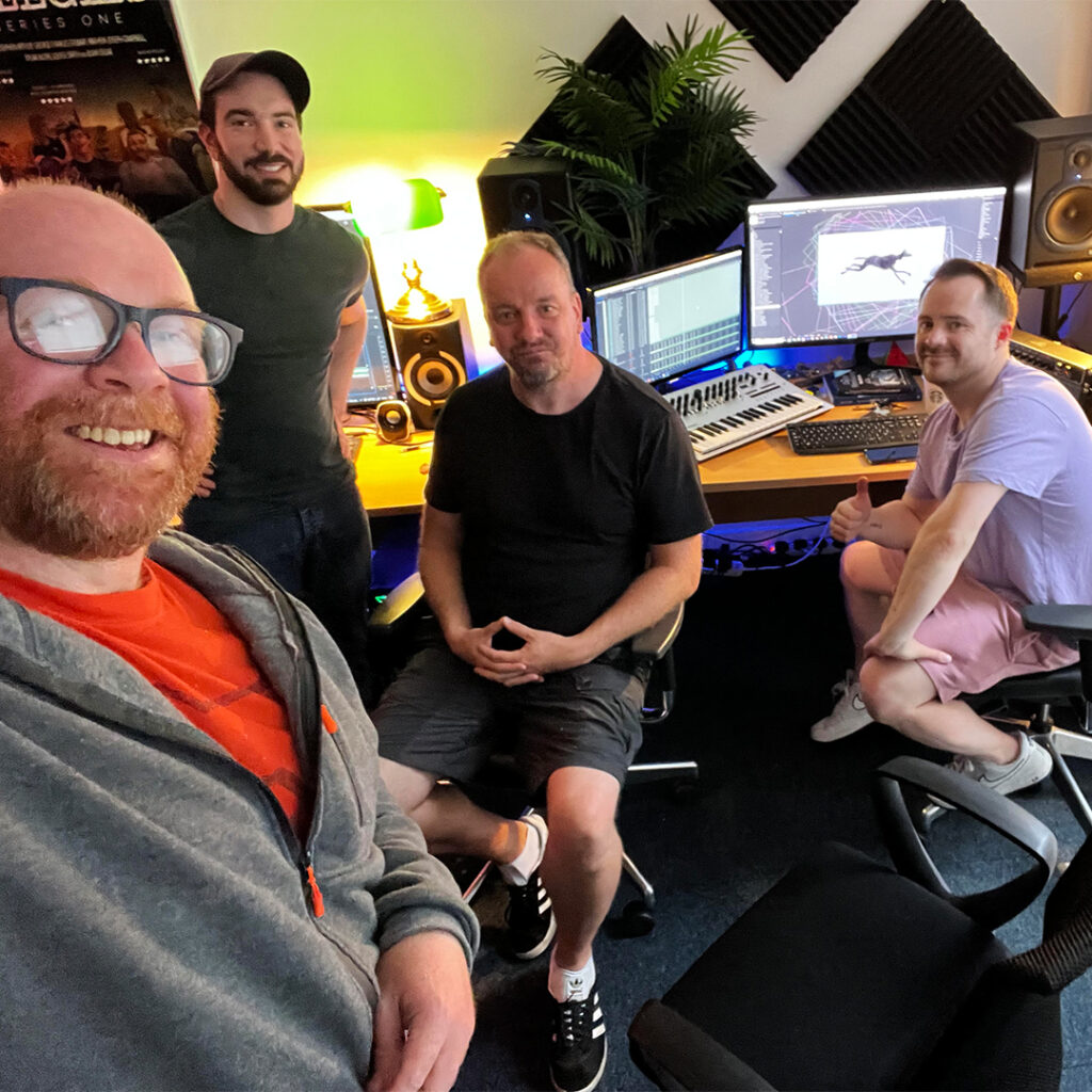 Andrew with Callum (writer) with Graeme and Draw at Landing Light Studios